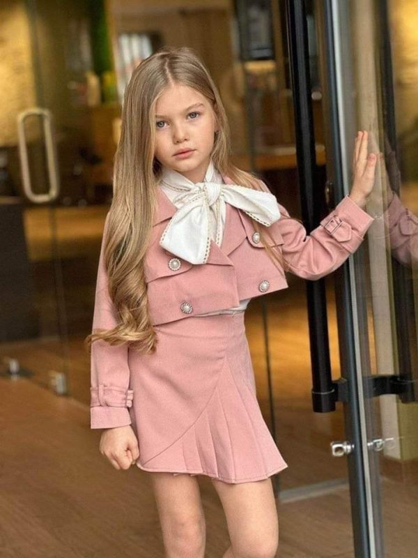 ensemble diana 3 pieces pour aid 2023 jupe , veste et chemise blanche taille 4.6.8.10.12.14 ans tissu barbie modele chic et class pour fille profiteeez d une qualite TOOOP haute gamme